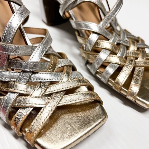 Seychelles Charter Heels Strappy Sandals Size 8.5 Leather Silver - Picture 4 of 16